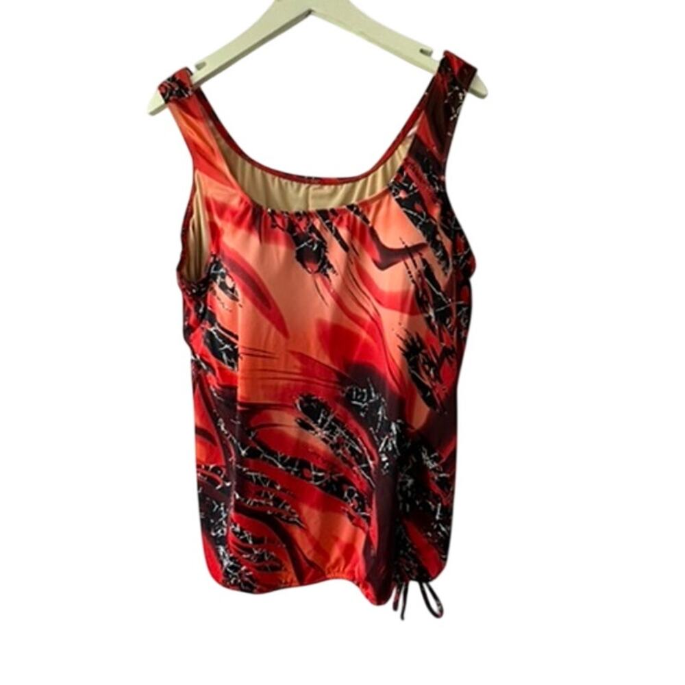 T.H.E. Swimwear Red & Coral Padded Tankini Top with Tie Hem Women's Size 22W
